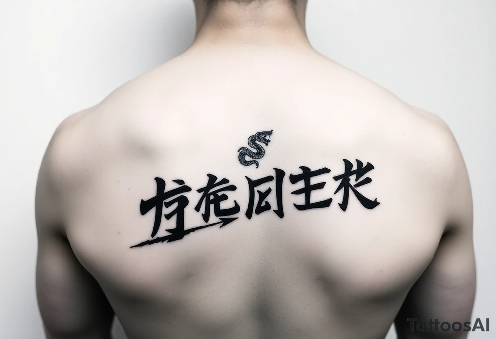 japanese text on chest with arrow and snake tattoo idea