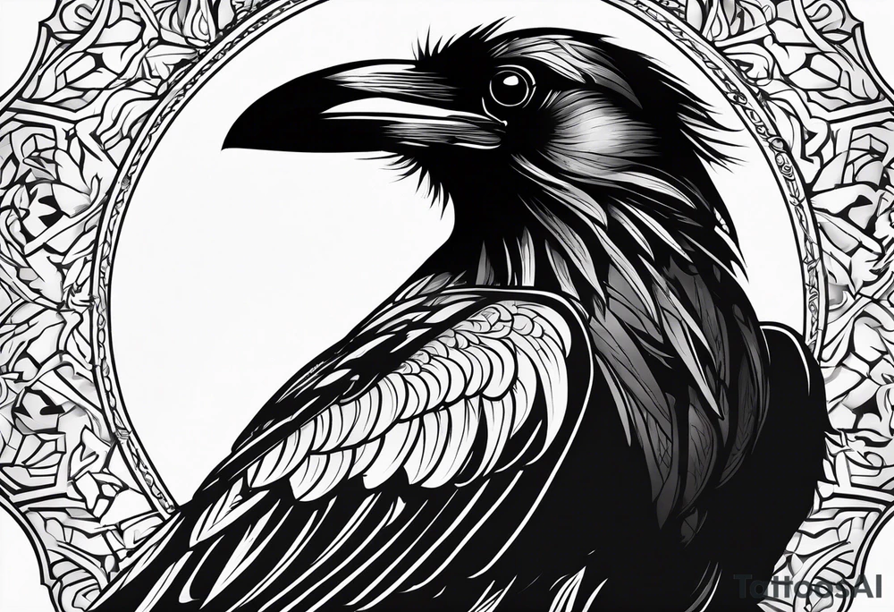 a scary black raven facing left tattoo idea