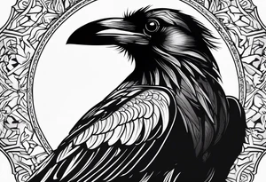a scary black raven facing left tattoo idea