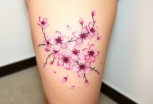 delicate cherry blossoms swirling in spring breeze with petals tattoo idea
