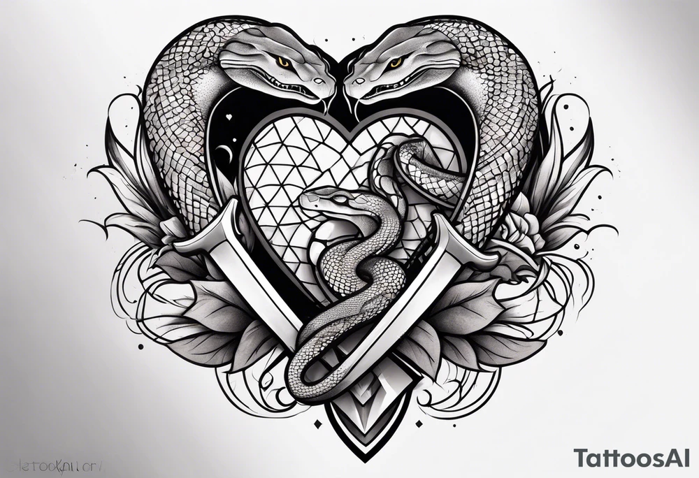 half sleeve with a snake heart and knife tattoo idea