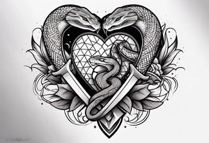 half sleeve with a snake heart and knife tattoo idea