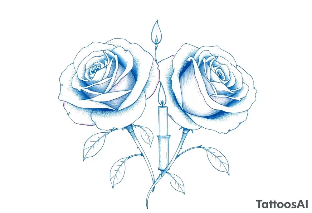 Two roses, short candles, blue tattoo idea