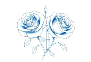Two roses, short candles, blue tattoo idea