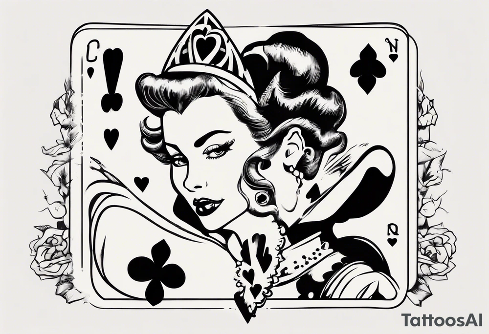 one queen of hearts card, pin-up style tattoo idea