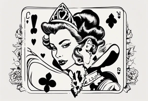 one queen of hearts card, pin-up style tattoo idea