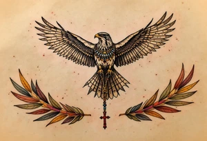 An Egyptian Falcon (Horus) Carrying a Rosary (only red, blue and black are possible colors) tattoo idea