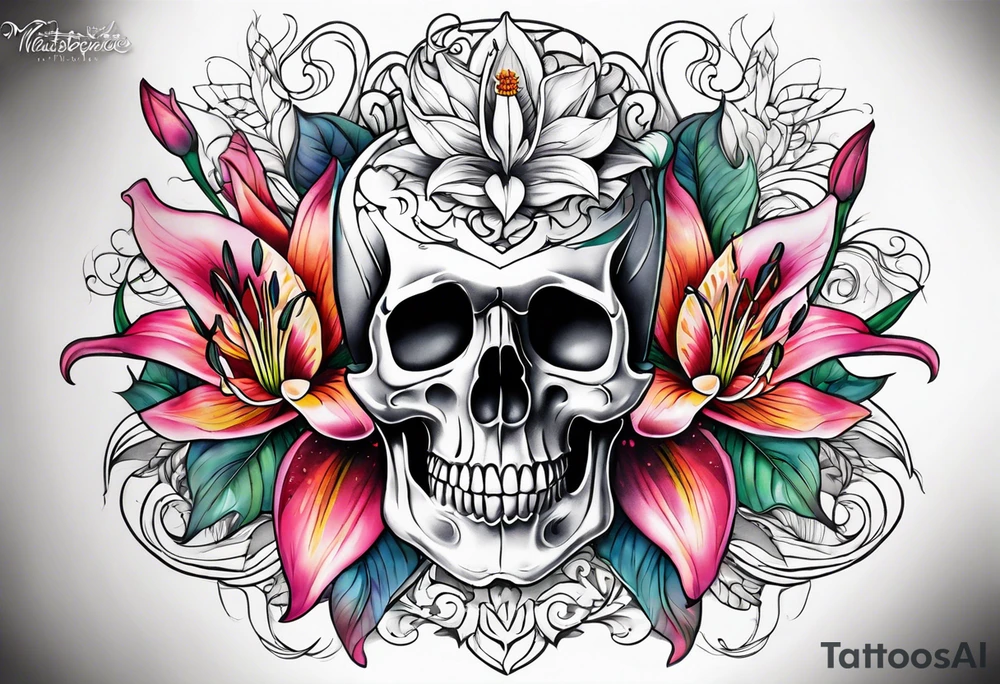 skulls and lillies tattoo idea