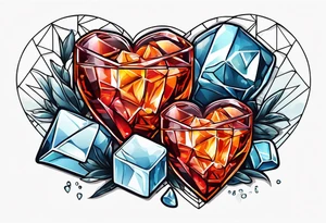 Negroni and ice cubes shaped like heart tattoo idea