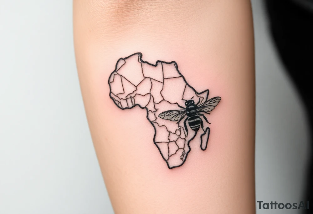Imaginez le Colisé  en arrière-plan  un gladiateur  la carte de la centre Afrique et une abeille tattoo idea