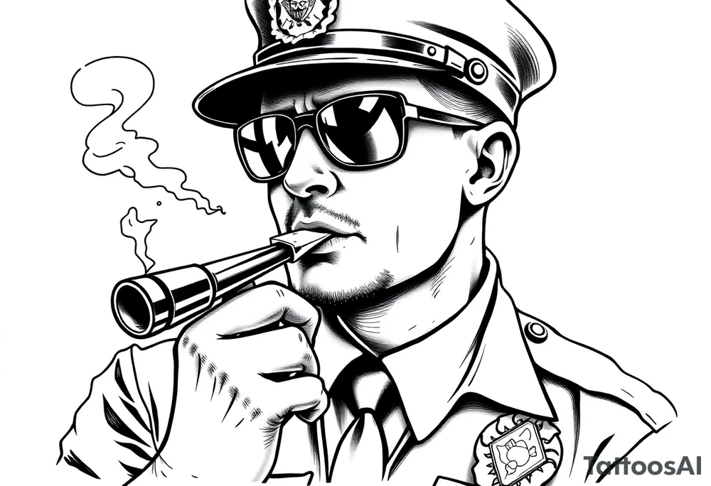 Simple American traditional style police officer smoking meth out of pipe tattoo idea