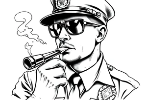 Simple American traditional style police officer smoking meth out of pipe tattoo idea