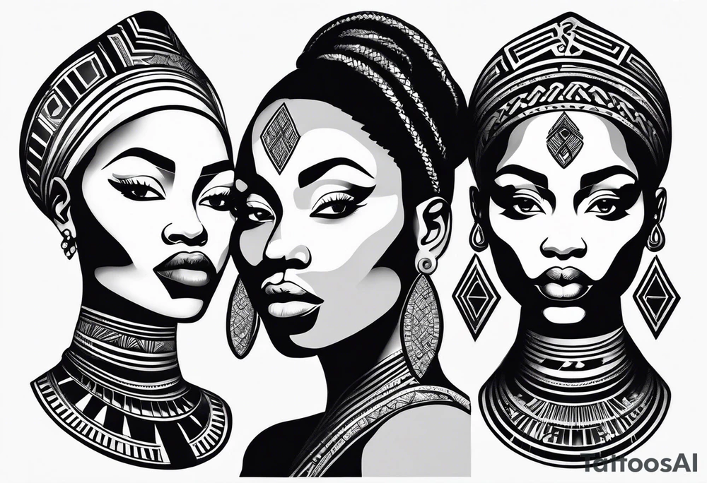African woman shape only head with adinkra sign minimalist tattoo idea