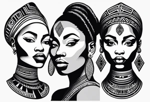 African woman shape only head with adinkra sign minimalist tattoo idea