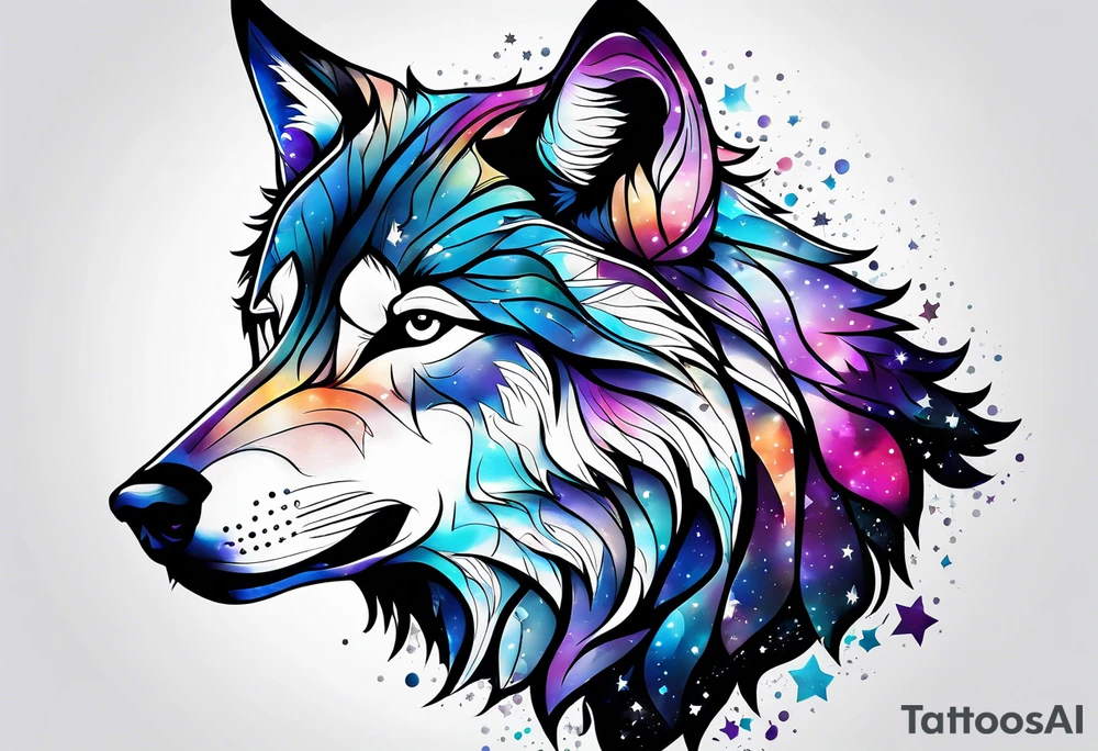 Constellation, animal wolf snow , géométric tattoo idea
