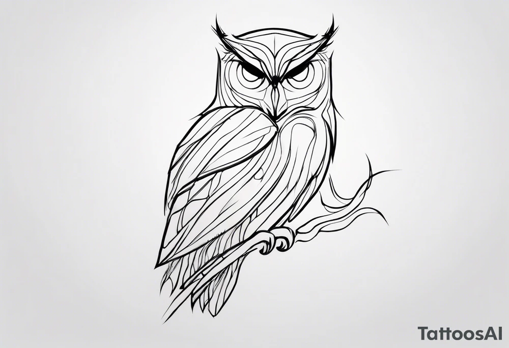 one line tattoo of a owl. Has to be made of single line tattoo idea