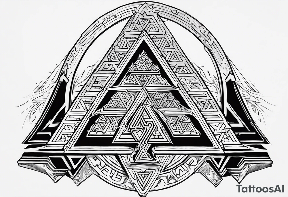Valhalla sword shield valknut stairs tattoo idea