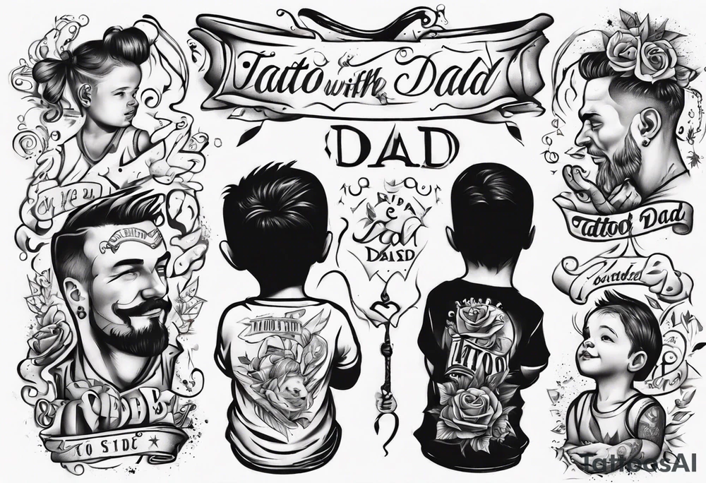 Tattoo with dad and kids, a boy and a girl tattoo idea