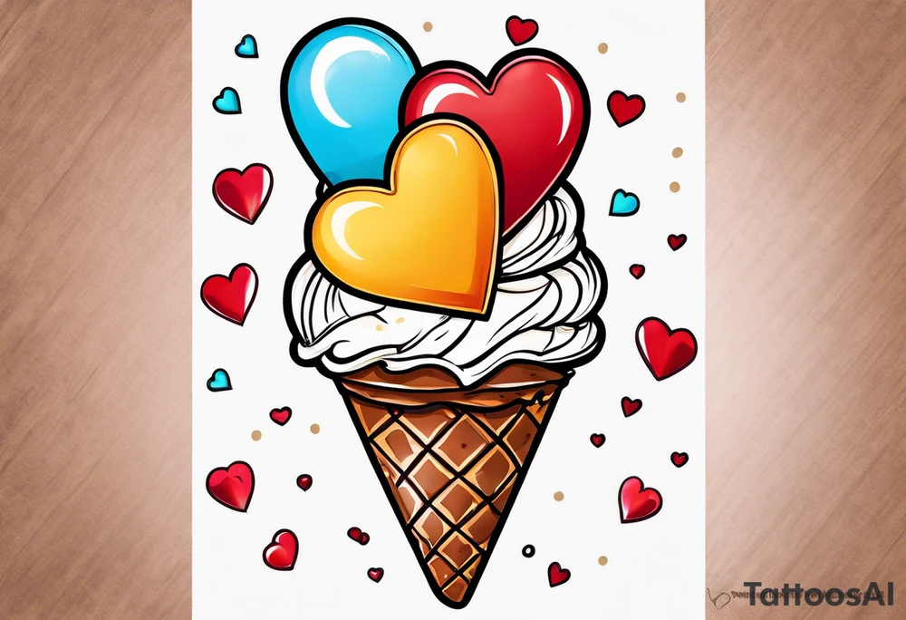 sketch chocolate chip ice cream cone with one red heart tattoo idea