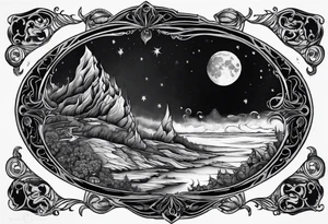 dark fantasy moon by cliff held by a witch tattoo idea