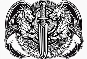 Valhalla sword shield dragon axe lion tattoo idea