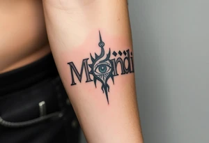 Name Mandi with nubis and eye of raw tattoo idea