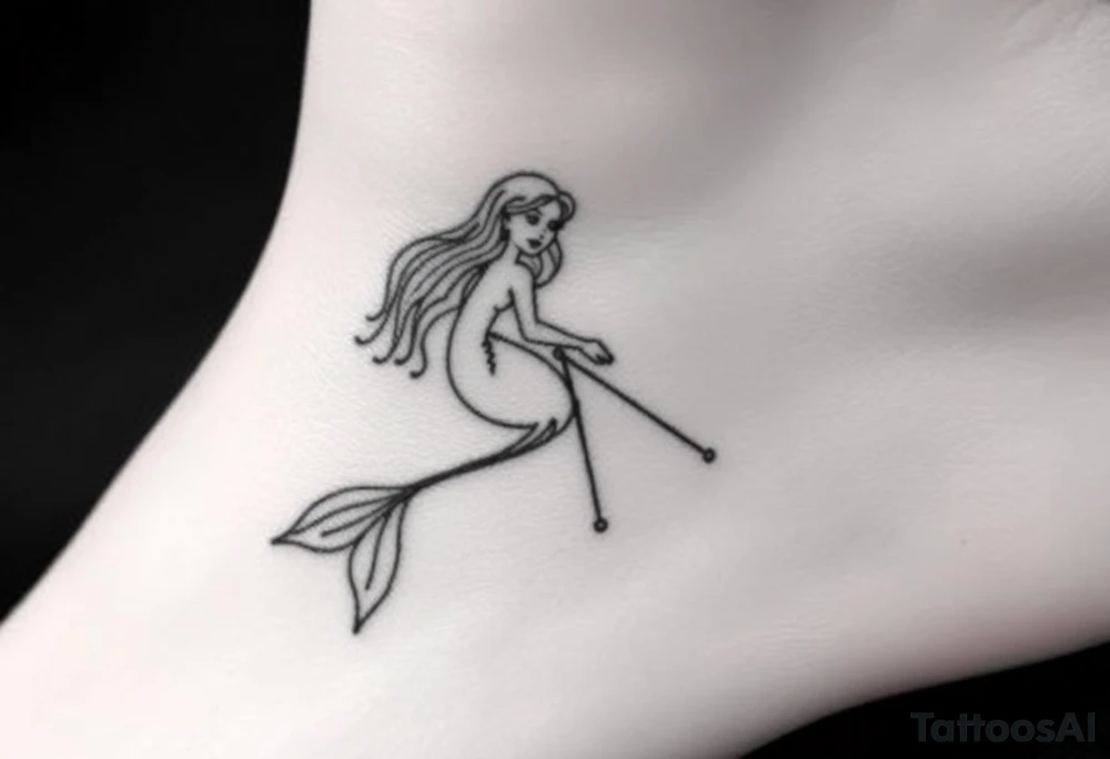Outline Mermaid with crutches tattoo idea