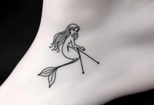 Outline Mermaid with crutches tattoo idea