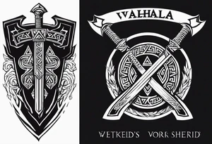 Valhalla sword shield axe Valknut fog tattoo idea