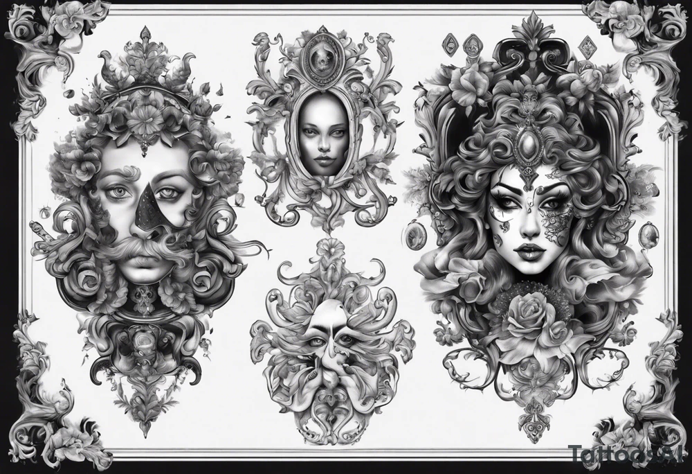 Baroque with card and eye tattoo idea