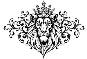 majestic lion wearing ornate crown, surrounded by baroque flourishes tattoo idea