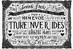 Old scripture lettering true love never dies tattoo idea