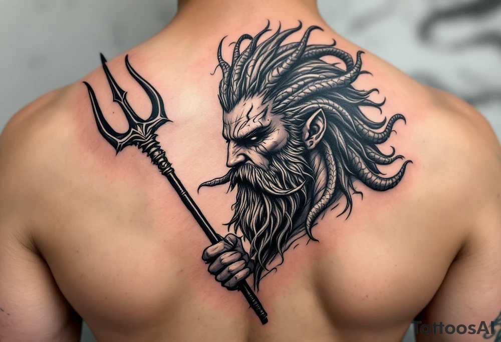 sexy poseidon, with trident tattoo idea