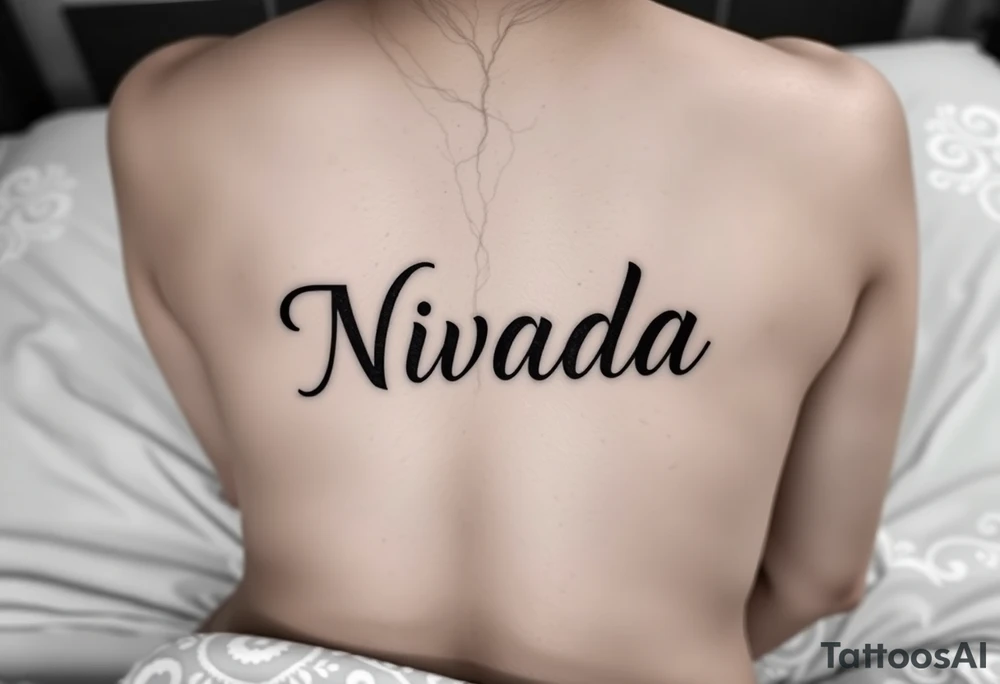 a woman's waist with the word "Nwada" written on her waist make her sit on the bed make it more sexy and make it more realistic tattoo idea