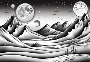 mountains and dunes and moon in the lonely desert tattoo idea