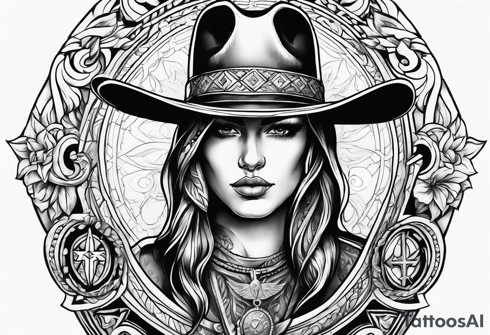 Western theme and Christianity tattoo idea