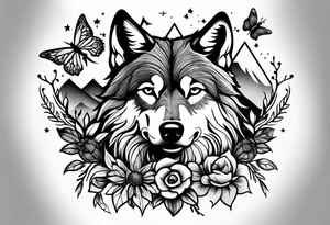 Stars, antlers, dogs, wolf, mountains, flowers, plants, dragonfly, dream catcher, birds
Design for my forearm and fist tattoo idea