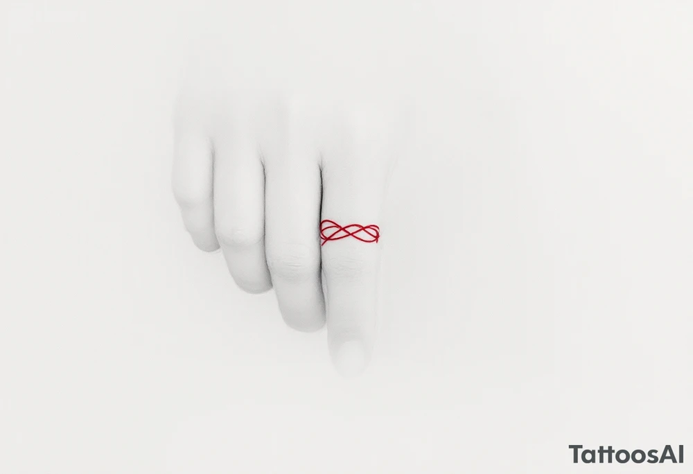 A tiny, delicate red band looped around the finger tattoo idea