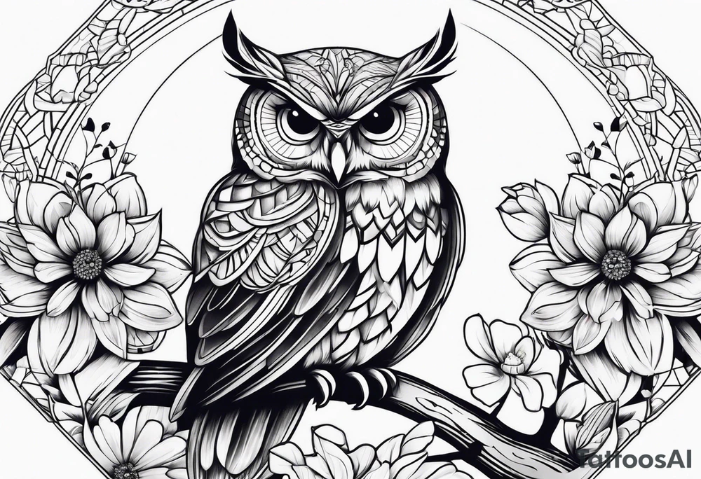 Owl flowers butterflies tattoo idea