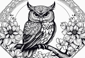 Owl flowers butterflies tattoo idea