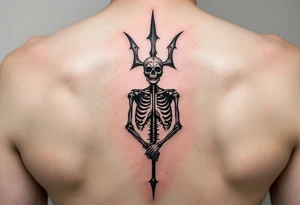 skeleton behind trident tattoo idea