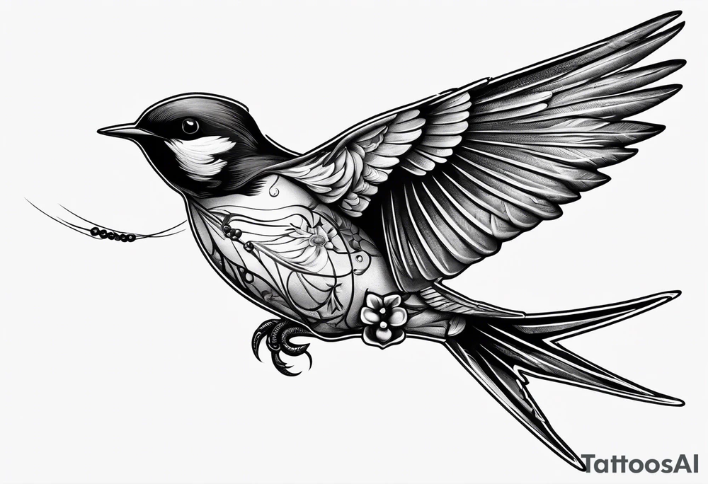 Swallow with rosary on its legs tattoo idea