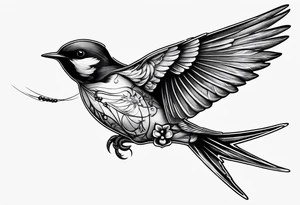 Swallow with rosary on its legs tattoo idea