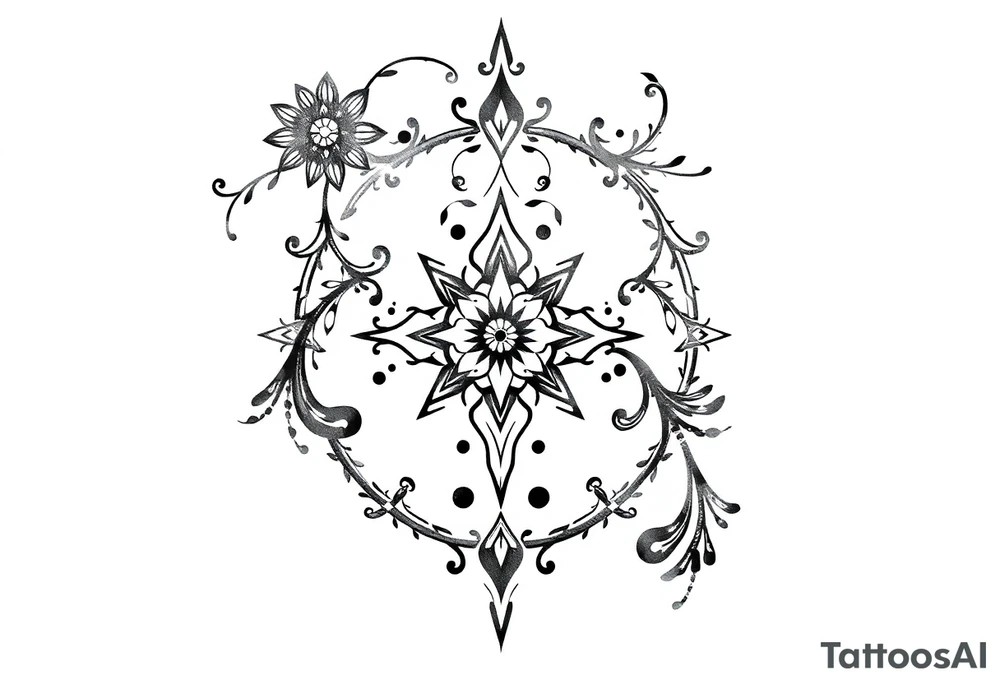 mytical shaman and mytolog style ornametn with ancient rhyme tattoo idea