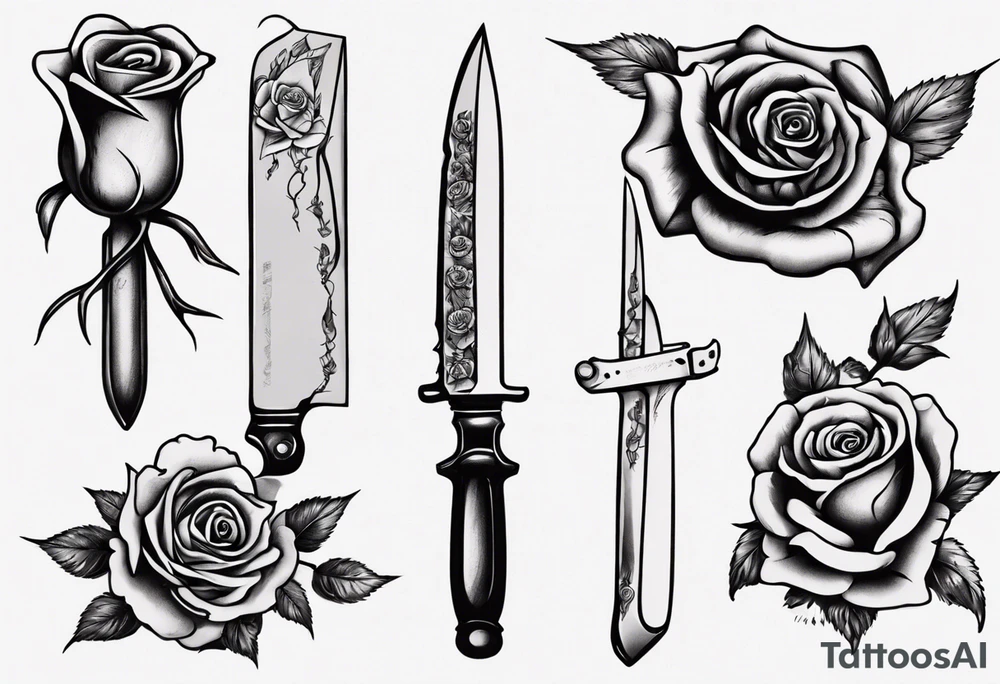 The knife is stuck in a rose tattoo idea