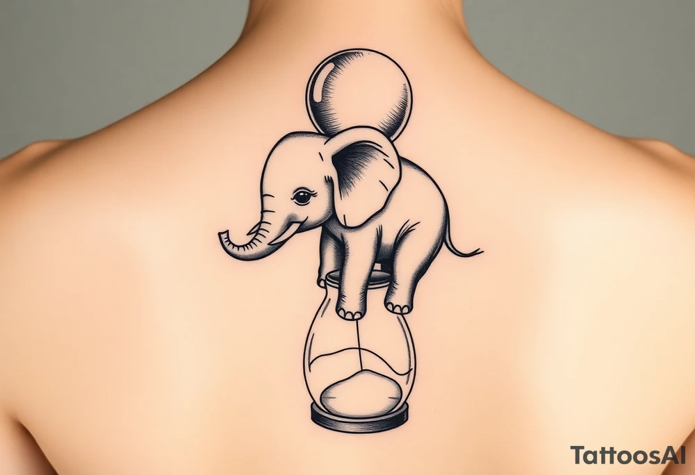 Baby elephant in hour glass holding autism balloon tattoo idea