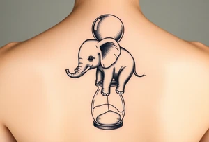 Baby elephant in  hour glass holding autism balloon tattoo idea