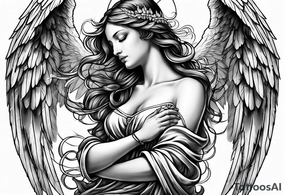 Angel with prayer hands tattoo idea