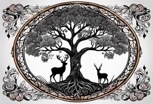 tree of life with root drawing a deer tattoo idea