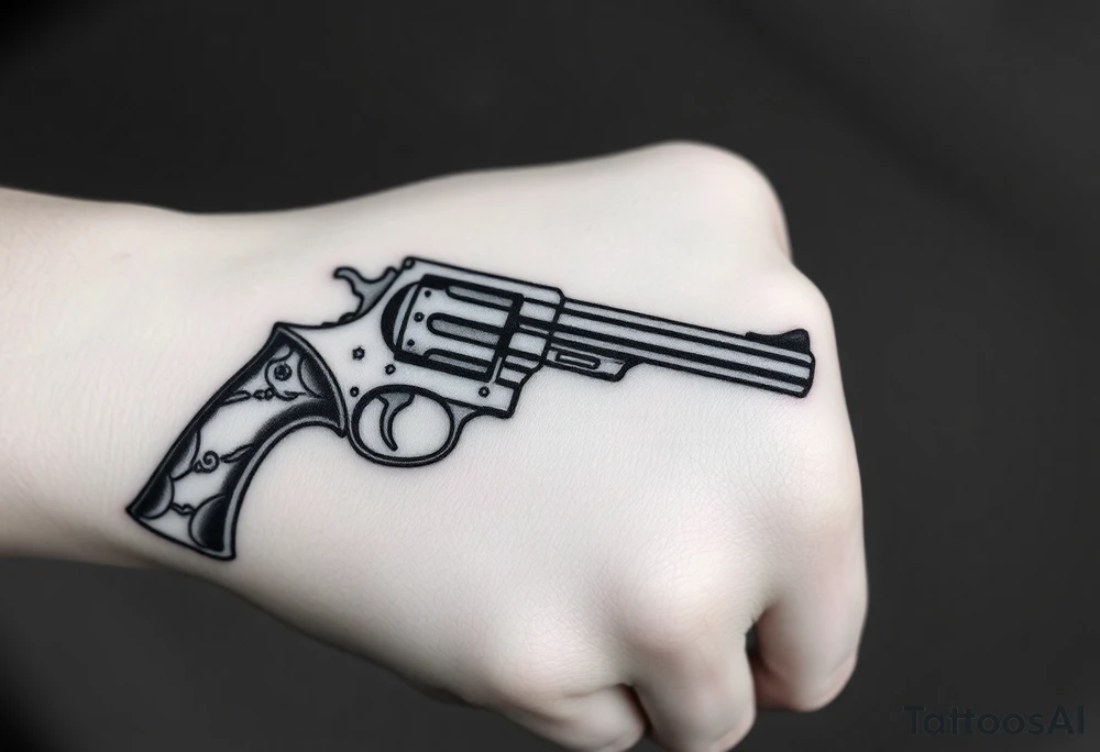 Revolver .45 caliber elegant but simple art work on gun. tattoo idea